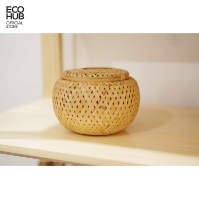 Hộp tre đan 2 lớp ECOHUB có nắp đậy d10/14cm