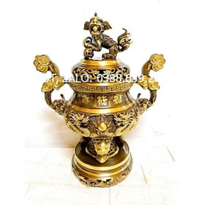 ĐỈNH ĐỒNG CAO 40 CM NẶNG 5.8 KG MÀU CẠO HOA VĂN NỔI CHẤT LIỆU BẰNG ĐỒNG