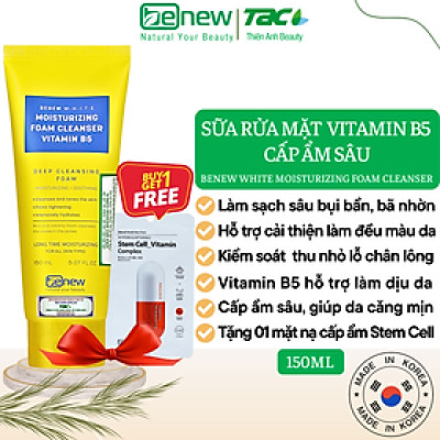 Sữa Rửa Mặt Vitamin B5 BENEW White Moisturizing Foam Cleanser Vitamin B5 Cấp Ẩm Sáng Da 150ml