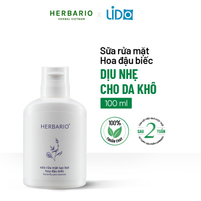 Sữa rửa mặt tạo bọt sẵn hoa đậu biếc herbario 100ml ngăn lão hóa chống oxy hóa cấp ẩm thuần chay