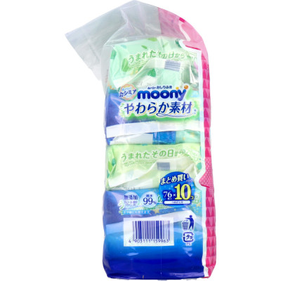Combo 10 Gói Khăn ướt, khăn giấy ướt Moony Không Mùi 99% Nước Tinh Khiết Nội Địa Nhật (76 tờ/gói)