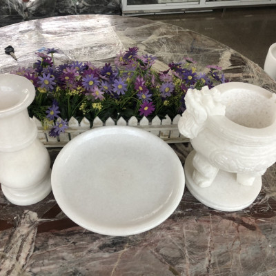 Bộ đồ thờ cúng đá cẩm thạch trắng cỡ lớn