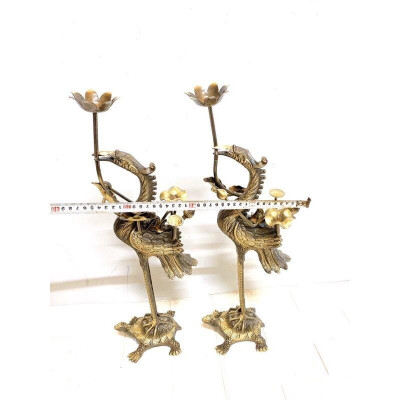 ĐÔI HẠC ĐỒNG CAO 52 CM NẶNG 4.4 KG MÀU 2 NAI CHẤT LIỆU BẰNG ĐỒNG