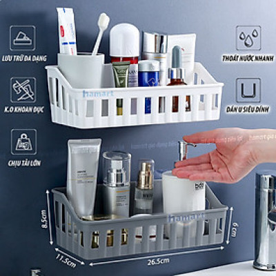 Giá Nhựa Treo Tường Phòng Tắm Kệ Chữ Nhật Dán Tường Để Đồ Nhà Bếp Đa Năng Kèm Dán Chữ U Siêu Dính