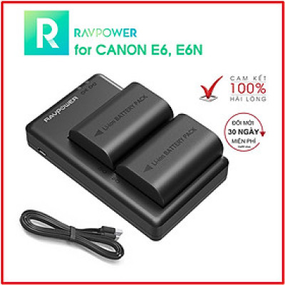Bộ 2 Pin + 1 Sạc đôi Ravpower LP-E6 Cho Canon 5D Mark IV / 5D Mark III / 5DS / 5DS R / 5D Mark II / 6D Mark II / 7D Mark II / 7D / 80D / 70D / 60D (Chính Hãng Ravpower)