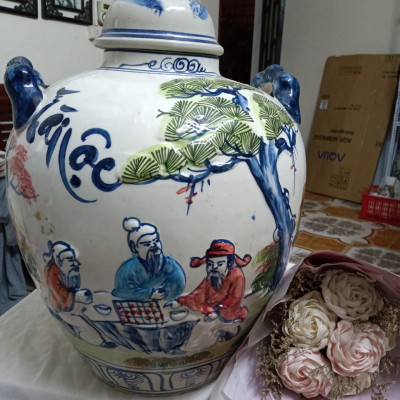 Chum đựng rượu gốm sứ Bát Tràng vẽ cảnh loại 30L