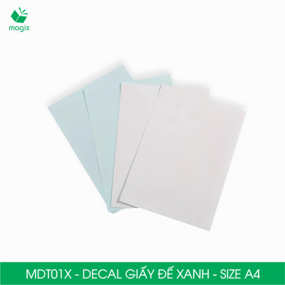 MDT01X - Xấp 50 tờ giấy decal đế xanh khổ A4 - Giấy in đơn hàng, nhãn dán, sticker đế xanh tự dính