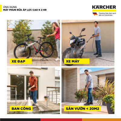 (Mới 2025) Máy phun rửa áp lực cao Karcher K 2 HR - Công suất 1400W, áp lực 110 bar phù hợp rửa xe - Bảo hành 24 tháng - Hàng Chính Hãng