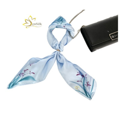 Quấn Túi Lụa Vẽ Tay Cao Cấp SenSilk Hoa Lan Kiếm 55x55cm, Phụ Kiện Siêu Độc Lụa Tơ Tằm Bảo Lộc
