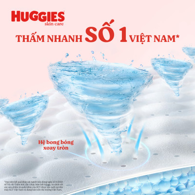 Tã/bỉm quần Huggies Skin Care Mega Jumbo M102+4 miếng với tràm trà dịu da