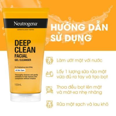 Sữa Rửa Mặt Neutrogena Deep Clean Facial Cleanser Dạng Gel Làm Sạch Sâu 150ml