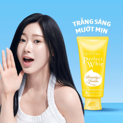 Sữa Rửa Mặt Senka Perfect Whip Vit C Poreless Glow Dưỡng Sáng Mờ Thâm 100g