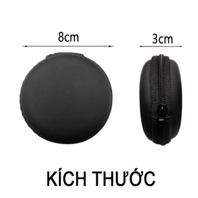 Bộ 2 Hộp đựng tai nghe cáp sạc tròn - Đen - Hàng chính hãng 