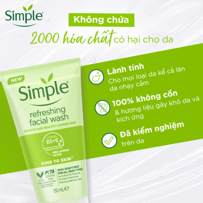 Sữa rửa mặt Simple giúp da sạch thoáng & không chứa xà phòng 150ml [CHÍNH HÃNG ĐỘC QUYỀN]