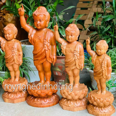 Tượng phật đản sinh bằng gỗ hương đá kt cao 50×17×17cm 