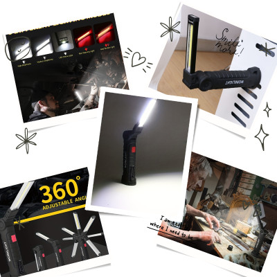 Đèn pin sạc có đế từ tính 5 chế độ Đèn pin xoay 360 °, Cắm trại ngoài trời, Câu cá, Đi bộ đường dài, Sửa xe, Đèn lồng khẩn cấp