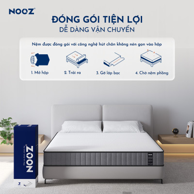 Nệm Foam Hybrid 25cm Nooz Home Goods Tiêu Chuẩn CertiPUR-US Ruột Đệm Lò Xo Túi Độc Lập Kết Hợp Cùng 2 Tầng Cao Su Non (Convulated Foam và High Density Foam)