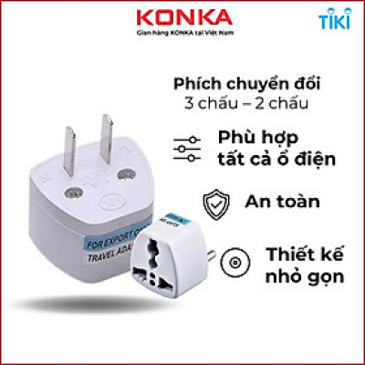 Phích cắm chuyển đổi 3 chân sang 2 chân, ổ cắm chuyển đổi 3 chấu nguồn 220V phù hợp mọi loại đầu cắm - Hàng chính hãng