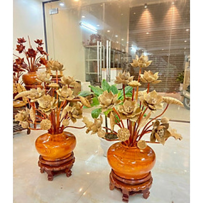 Combo kệ chân đế và 2 bình hoa sen 26 cành ,phong thủy ,trang trí phòng khách ,phòng thờ  đẹp long lanh ,bình cắm hoa gỗ hương đỏ ,hoa lá gương gỗ ngọc am để mộc thơm phức