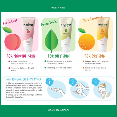 Sữa Rửa Mặt Sạch Sâu Chiết Xuất Quả Thanh Yên Và Ceramide Kracie Naive Face Wash (Yuzu Ceramide) - Tuýp 130G