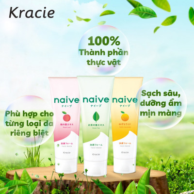 Sữa Rửa Mặt Sạch Sâu Chiết Xuất Lá Trà Xanh Kracie Naive Face Wash (Green Tea) - Tuýp 130G