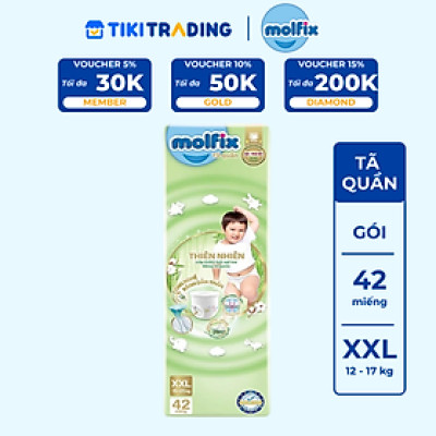 Tã/bỉm quần Molfix Thiên nhiên Super Jumbo XXL (15kg - 25kg) - Gói 42 miếng