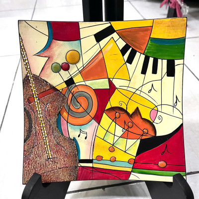 Dĩa vuông sơn mài Picasso size hàng xuất khẩu trang trí, làm quà tặng