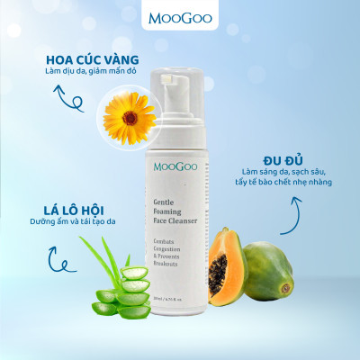 Sữa rửa mặt tạo bọt chiết xuất đu đủ cho da nhạy cảm, da mụn ko SLS, Sulffate Moogoo