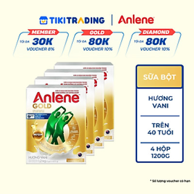 Bao bì mới - Combo 4 Sữa Bột Anlene Gold Hương Vanilla (Hộp Giấy 1,2kg)