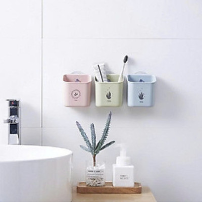 Cốc Dán Tường Cắm Bàn Chải, Kem Đánh Răng, Có Lỗ Thoát Nước - Giỏ Treo Đồ Mini - Hàng Chính Hãng MINIIN
