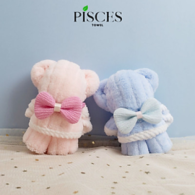 Khăn Mặt Hình Gấu Nơ Làm Quà Tặng PISCES TOWEL 25x50cm Cotton Mềm Mại, Khăn Làm Quà Tặng Bạn Gái