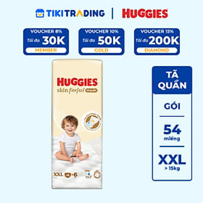 Tã quần Huggies Skin Perfect XXL Super Jumbo 48+6 miếng với 2 vùng thấm giảm kích ứng da
