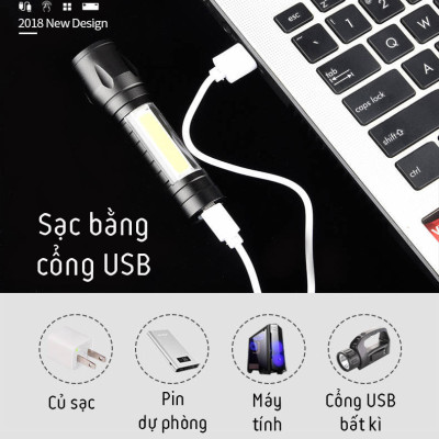Đèn pin siêu sáng mini 2in1 - Đầu to (có zoom)