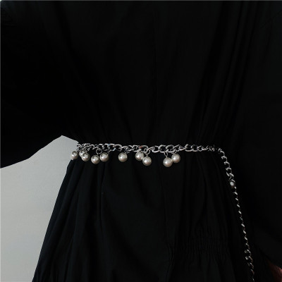 Thắt lưng ngọc trai mix quần jeans chuỗi đai xích đeo hông phối đồ đa phong cách nam nữ unisex cá tính nổi bật