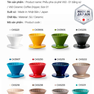 Phễu Pour over V60 01 sứ Hasami Nhật Bản CAFE DE KONA