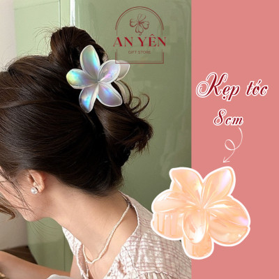 Kẹp Tóc Càng Cua Hoa Sứ Vân Đá Tráng Gương 8cm Tiệm Quà An Yên, Phụ Kiện Tóc Bền Đẹp Không Rối Tóc