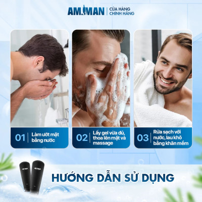 Sữa rửa mặt nam AM-MAN AM AGERASIA 100ml dạng gel ngăn ngừa mụn, dưỡng ẩm, làm sạch da, sáng da
