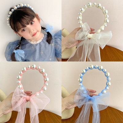 Băng Đô Hạt Ngọc Có Dây Buộc Ren Dễ Thương
