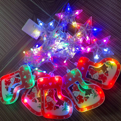 Dây Đèn 5 Tất Vớ Noel + 5 Sao Nhỏ Sáng 7 Màu