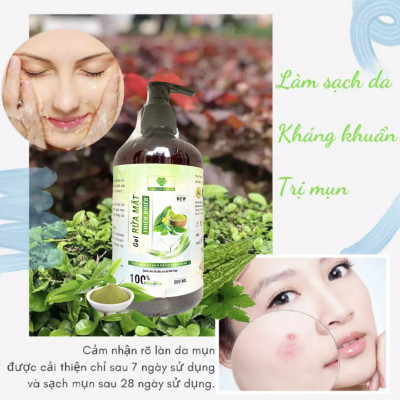 GEL RỬA MẶT CHIẾT XUẤT KHỔ QUÀ VÀ TRÀ XANH MẸ KEN 500ml- Dành cho da hỗn hợp, da nhờn, SỮA RỬA MẶT  - tặng kèm 1 khăn mặt