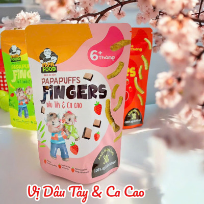 Bánh ăn dặm PAPAFOOD PAPAPUFFS Vị Dâu Tây & Ca Cao - 100% Ngũ Cố Hữu Cơ - Gói 30G