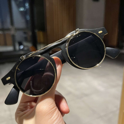 Kính mát nam nữ Mắt tròn Clip on 2 tròng bật nắp