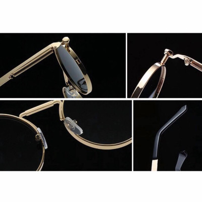 Kính Râm, Kính Mát Nam Nữ Dáng Tròn Kim Loại Hàn Quốc Cao Cấp (ĐEN)