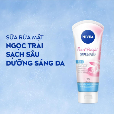 Sữa Rửa Mặt Nivea Pearl White Micro Bubbles Deep Clean Foam 5IN1 Bùn Trắng Da Ngọc Trai 100g