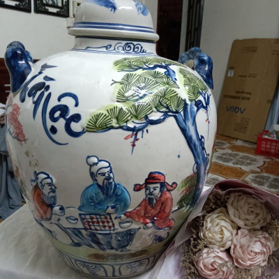 Chum đựng rượu gốm sứ Bát Tràng vẽ cảnh loại 30L