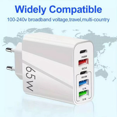 Cốc Sạc Nhanh 5 Cổng USB 65W Type C 3.0 Cho Điện Thoại Smartphone - đầu sạc- charger adapter [ Miếng Lót chuột ]