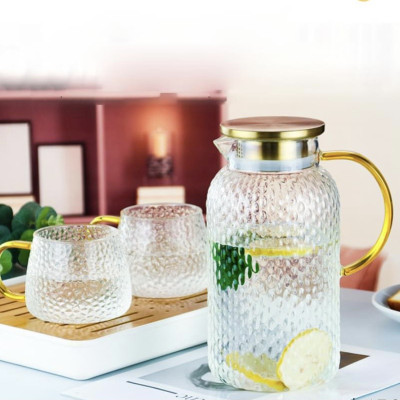 Bình thủy tinh đựng nước vân nhám chịu nhiệt lên tới 400 độ C dáng tròn cao nắp inox 1,8l - ANTH324