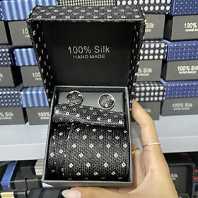 Cà vạt nam màu đen chấm kèm hộp bản nhỏ 6cm dành cho nam thanh niên set đầy đủ mẫu t11-2023 Giangpkc 011-80