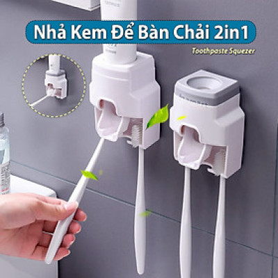 Kệ Nhả Kem Đánh Răng Để Bàn Chải 2in1 Dán Tường Nhà Tắm Kèm Miếng Dán Siêu Dính Tiện Lợi