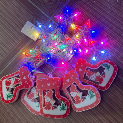 Dây Đèn 5 Tất Vớ Noel + 5 Sao Nhỏ Sáng 7 Màu
